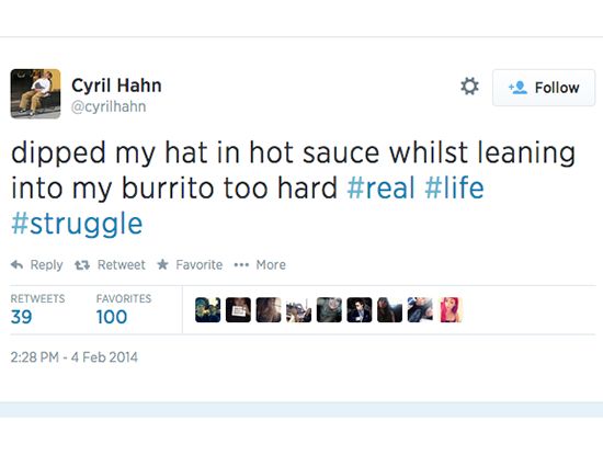 Cyril Hahn tweet about hot sauce in his burrito