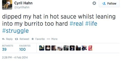 Cyril Hahn tweet about hot sauce in his burrito