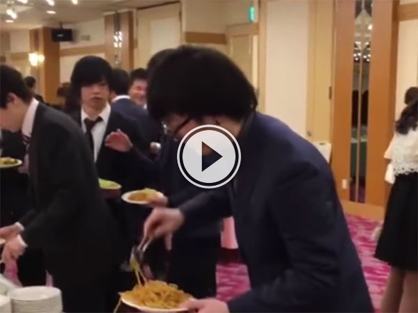 Man using a Buffet in silly way (Video)
