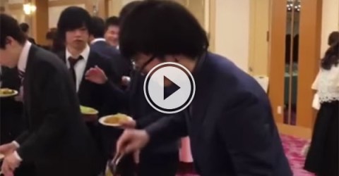 Man using a Buffet in silly way (Video)
