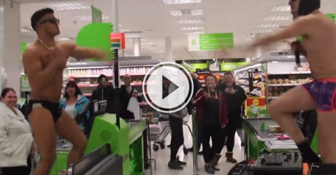 Guys in barely any clothes have a rave in an asda supermarket in Huddersfield and it's awesome.