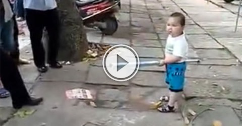 Toddler protects grandma from police (Video)
