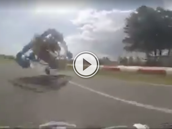 Video of an insane go kart driver flying off the road.