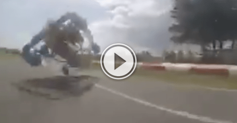 Video of an insane go kart driver flying off the road.