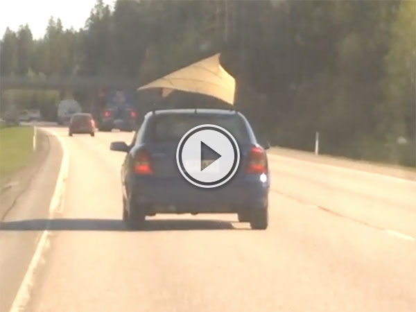 Car in Finland has terrible aerodynamic sail (Video)