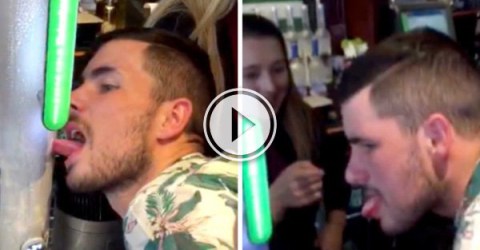 Lad Gets Tongue Stuck On Beer Pump (Video)