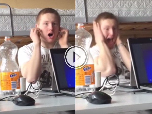 Dude in white tee holds his ears and later screams.