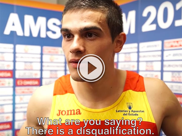 Sprinter wins gold through disqualification and is psyched (Video)