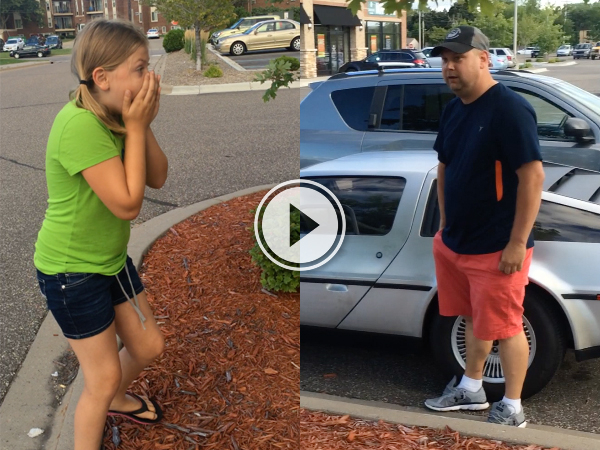 Little girl gets surprised with a DeLorean (Video)
