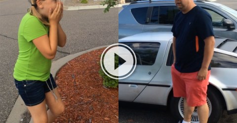 Little girl gets surprised with a DeLorean (Video)