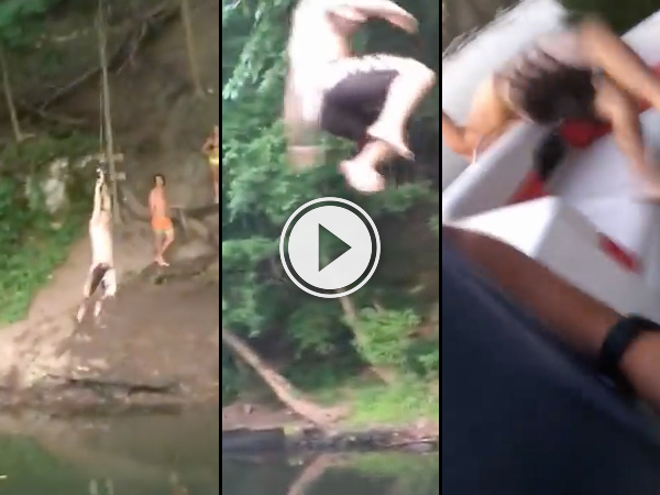 Rope swing on to boat goes terribly wrong (Video)