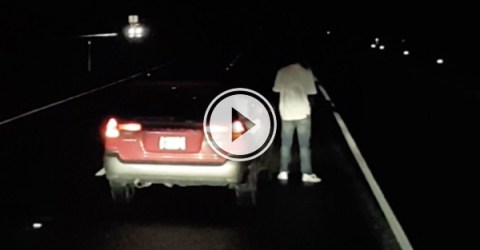 Drunk driver stops in middle of highway to take a piss (Video)