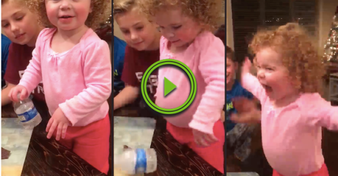 Adorable celebration when this girl does a bottle flip (Video)