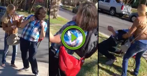 Drunk guy can't stand up straight while wearing his backpack (Video)