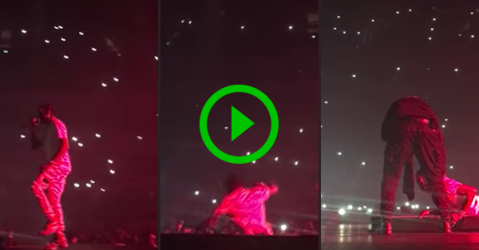 Travis Scott falls down hole at Drake concert in London (Video)