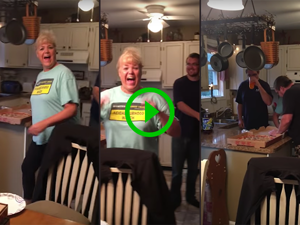 Couple surprise family with pizza box pregnancy reveal (Video)
