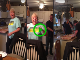 Couple surprise family with pizza box pregnancy reveal (Video)
