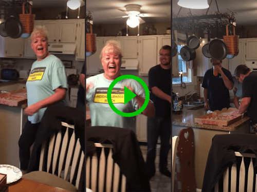 Couple surprise family with pizza box pregnancy reveal (Video)