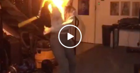 Mixing nunchucks and fire, what could go wrong? (Video)