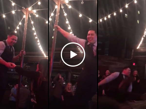 Drunk man attempts pole dance on table and fails miserably(Video)