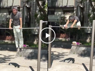 Old Asian man flips on gymnastics bar like a champ (Video)