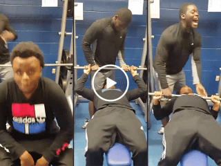 Kid lets out fart trying to bench press (Video)