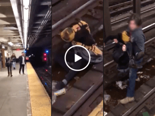 Man saves guy after falling onto subway tracks (Video)