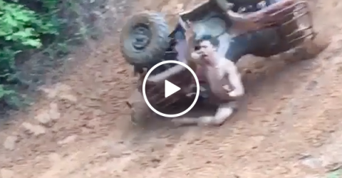 Guy gets rag dolled by ATV (Video)