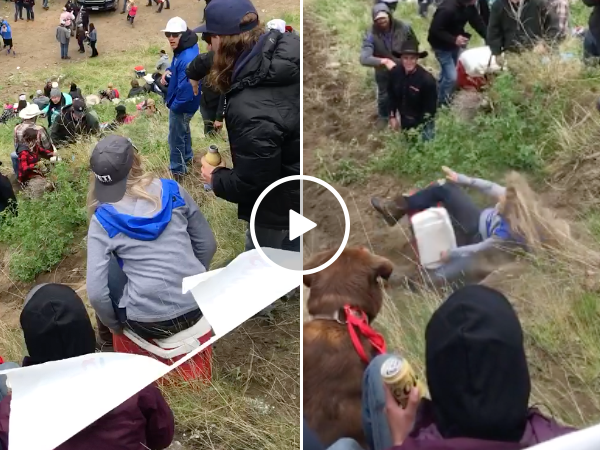 Girl tries riding cooler down hill and goes for a tumble