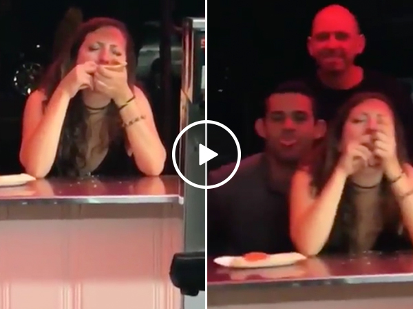 Drunk girl just enjoying pizza, douchebags videobomb (Video)