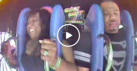 Guy freaks out on ride after talking a big game (Video)