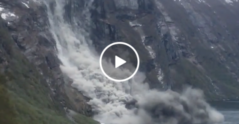 Tourists capture epic rock slide in Norway (Video)
