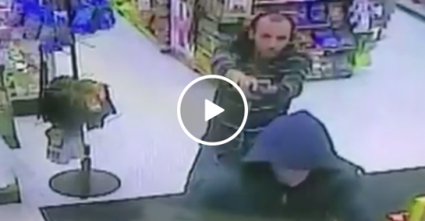 Armed robber finds out he's not the only one with a gun (Video)