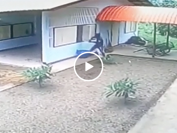 Robber tries to go through window when door is open