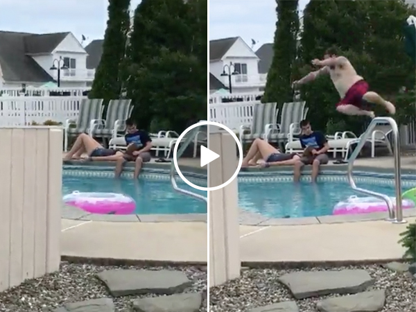 Dad cannonballs son and his girlfriend