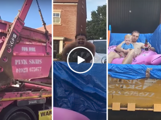 Innovative husband uses dumpster as a swimming pool (Video)