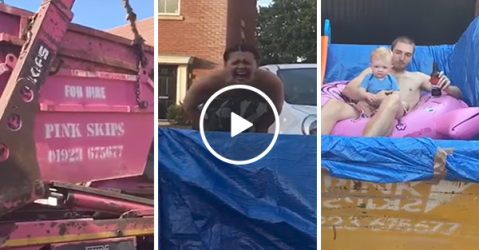 Innovative husband uses dumpster as a swimming pool (Video)