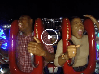 Man cries after terrifying prank on slingshot ride (Video)