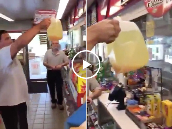 Guy confronts gas station