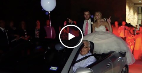 Car crashes with bride and groom at wedding