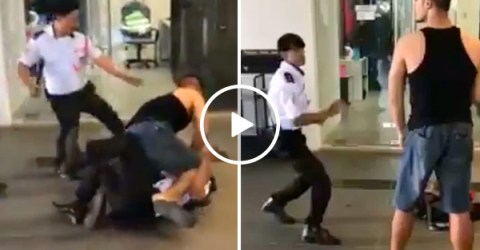 MMA wannabe takes on 4 security guards (Video)