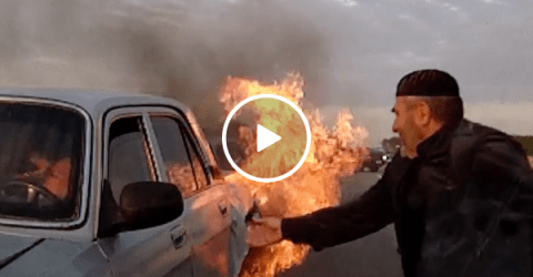 Brave old man rescues multiple people from car fire