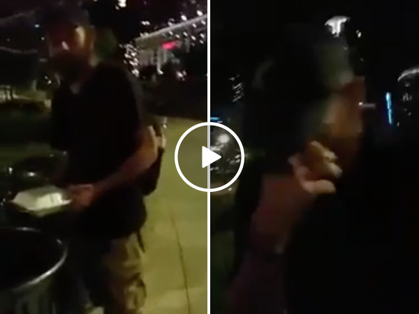 Guy helps homeless man digging in garbage for a meal (Video)