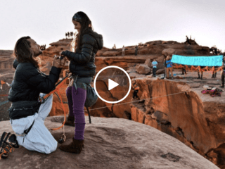 Slack liner proposal is as extreme as his hobby (Video)
