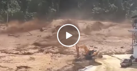 Spectacular footage of a dam breaking in Southeast Asia