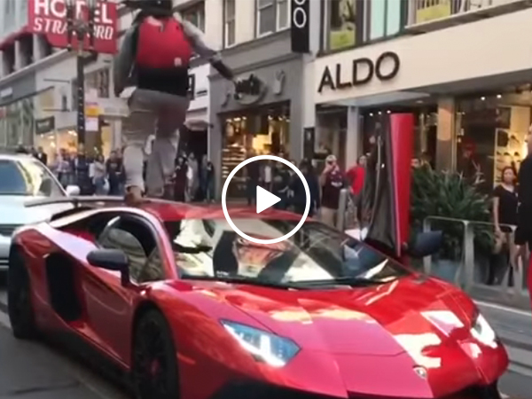 Douchebag runs down a Lamborghini, gets beautiful instant karma (Video)