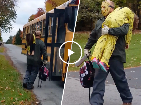 Dad dressed as Jason Voorhees delivers son as his latest victim (Video)