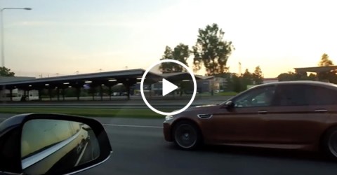 Tesla and BMW Drag Race | Trucker Beats Two Fast Cars
