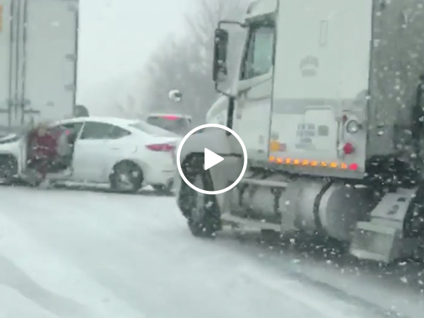 Missouri woman narrowly escapes as semi-truck hits crashes into car (Video)