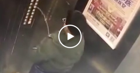 Idiot pees on elevator trapping himself inside (Video)